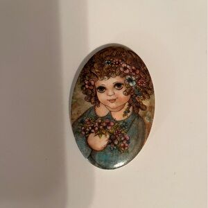 Vintage Oval mirror with Floral Design & girl